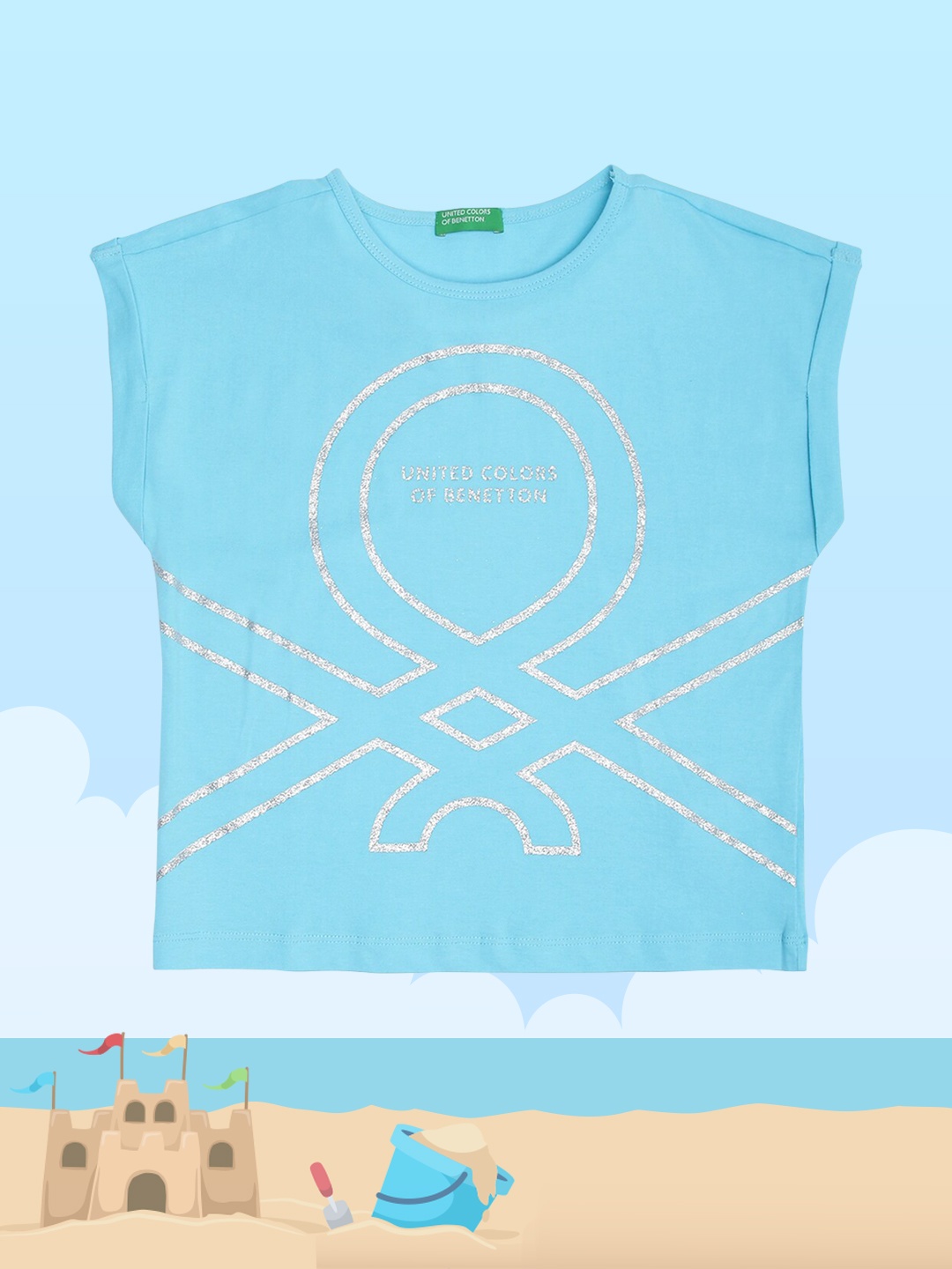 

United Colors of Benetton Girls Blue Abstract Printed Cotton T-shirt