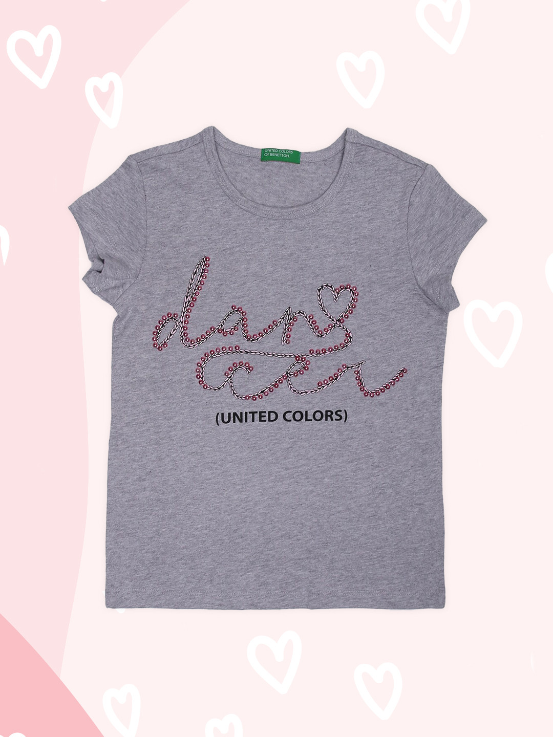 

United Colors of Benetton Girls Grey & Red Printed Cotton T-shirt