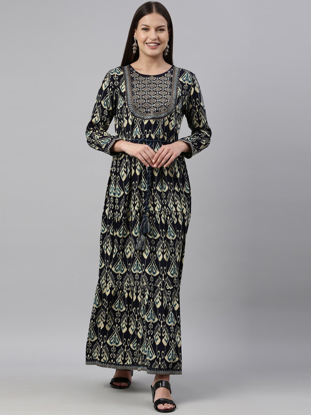 

Neerus Women Navy Blue & Yellow Ethnic Motifs Printed Kurta