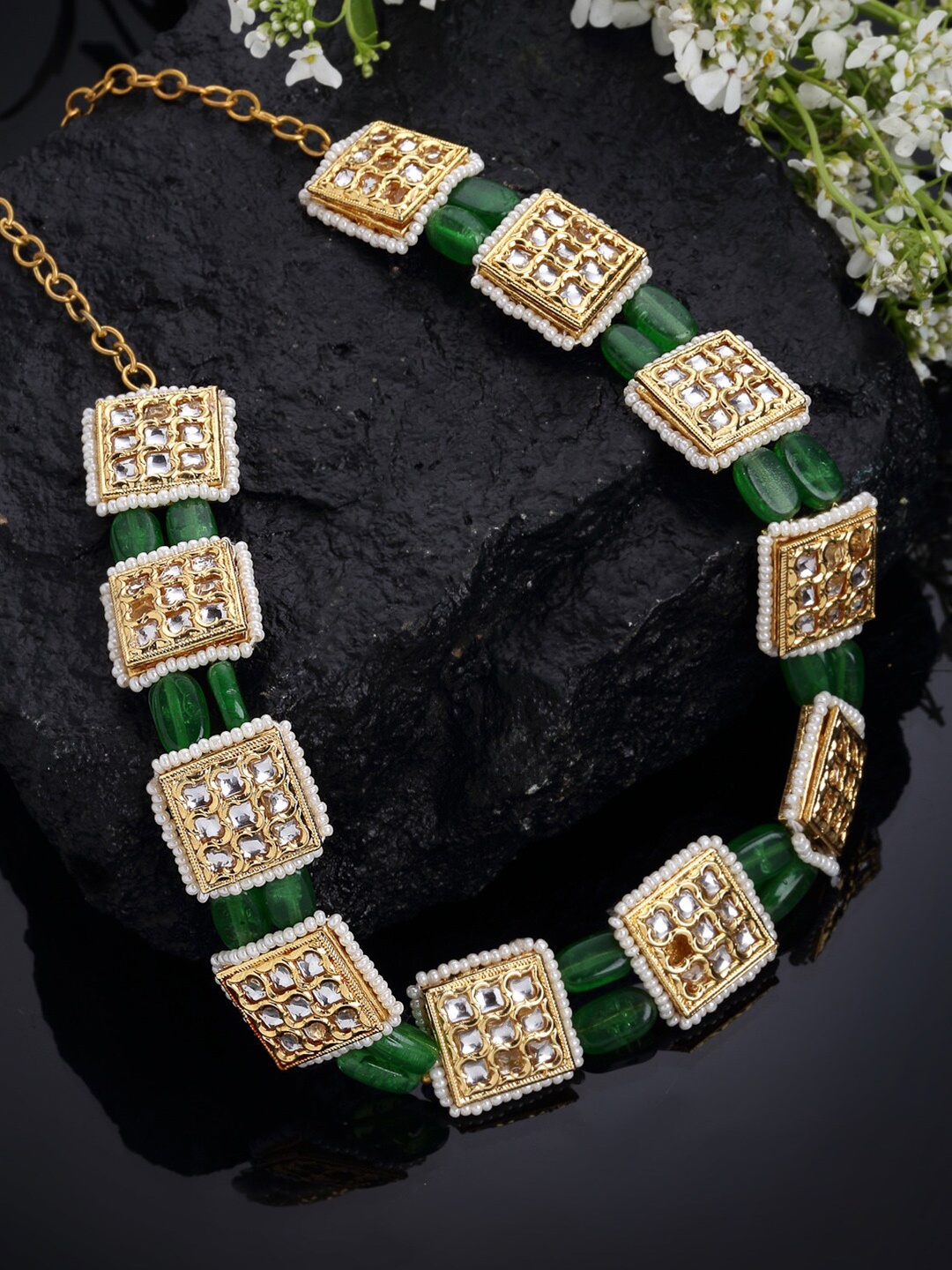 

DUGRISTYLE Women White Sterling Silver Gold-Plated Handcrafted Necklace