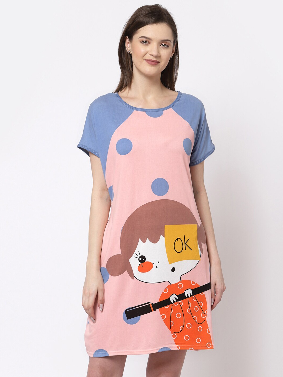 

KLOTTHE Printed T-shirt Nightdress, Multi