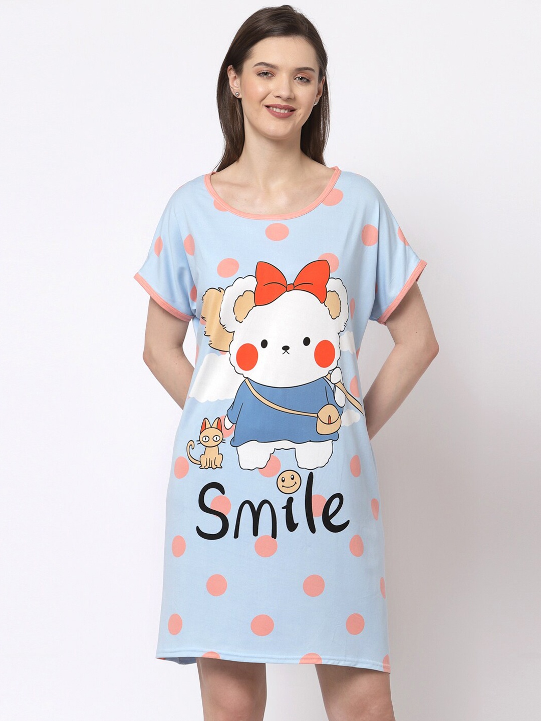 

KLOTTHE Women Blue & Peach Printed Nightdress