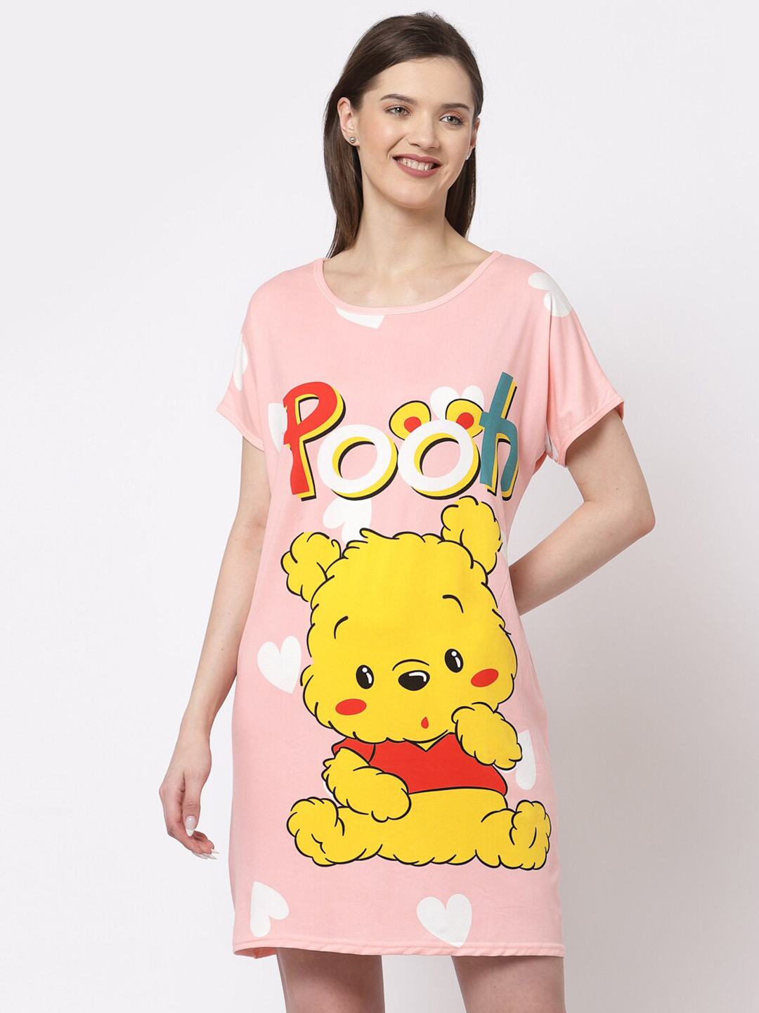 

KLOTTHE Pink & Yellow Printed T-Shirt Nightdress