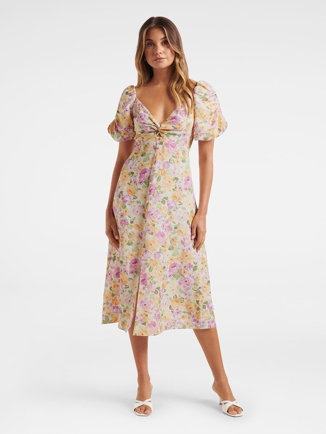 

Forever New Women Multicoloured Floral Linen A-Line Midi Dress, Multi