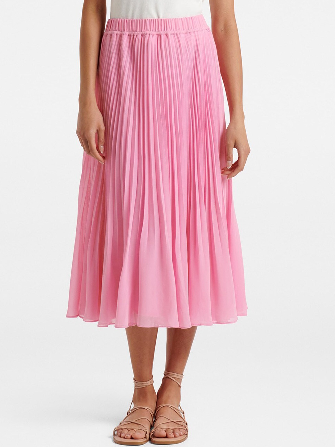 

Forever New Pink Harper Pleated Midi Skirt