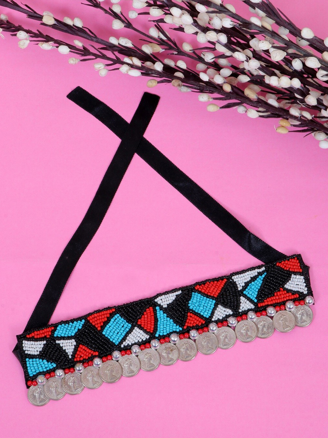 

Crunchy Fashion Black & Blue Beaded Choker Necklace