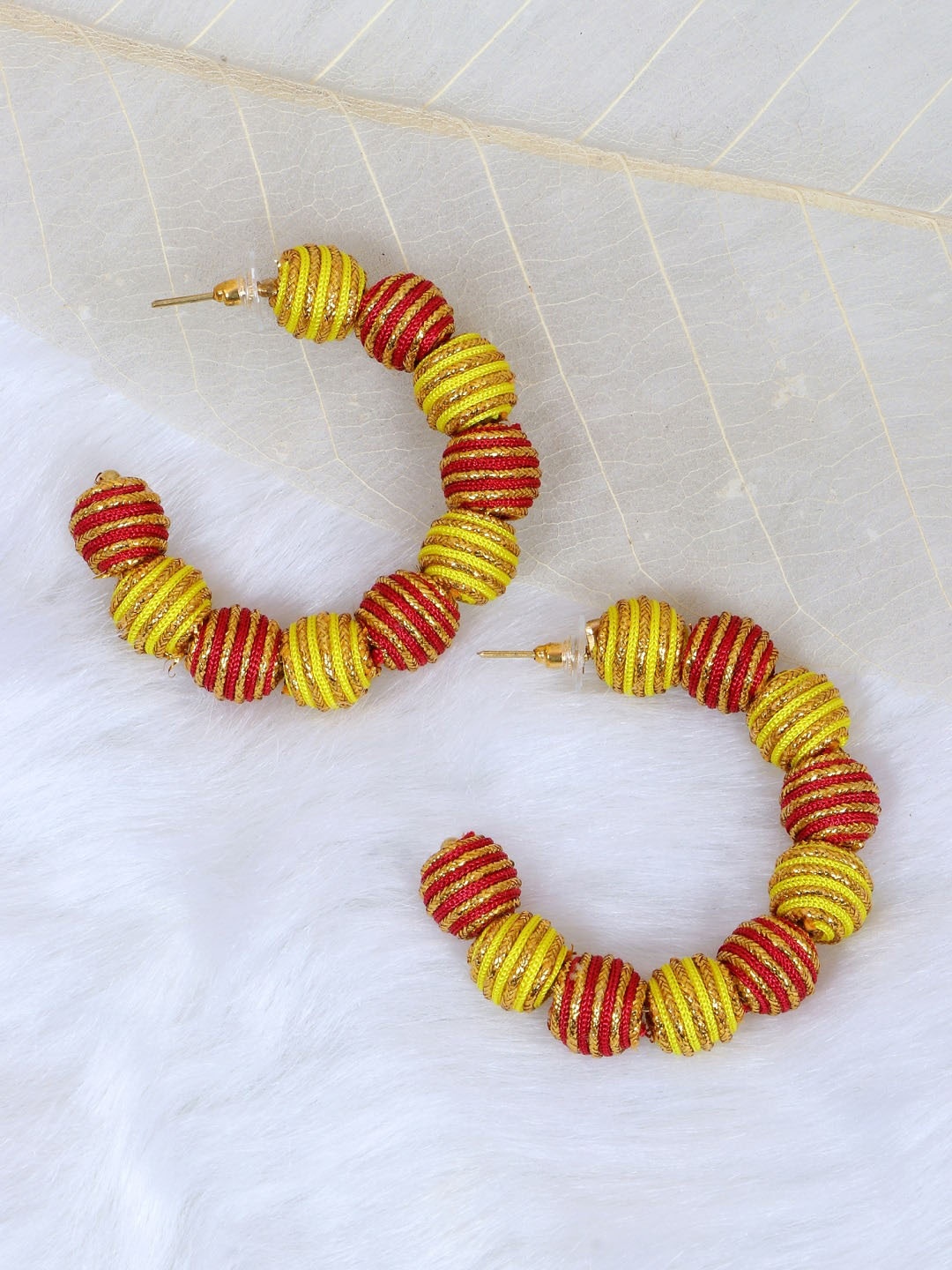 

Crunchy Fashion Red & Yellow Contemporary Half Hoop Earrings
