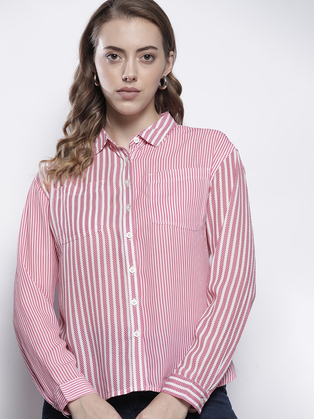 

Nautica Women Pink & White Striped Casual Shirt