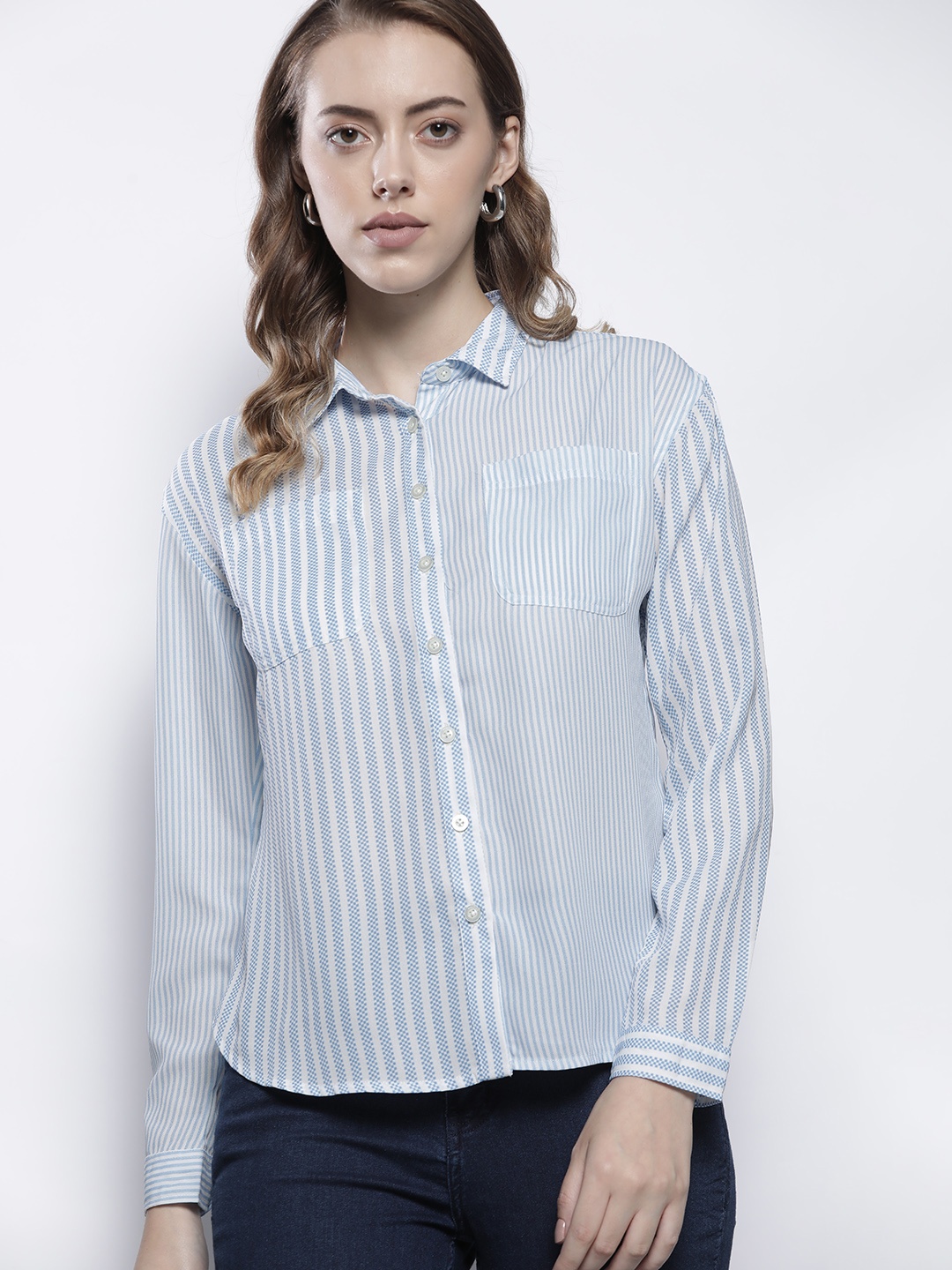 

Nautica Women Blue & White Striped Casual Shirt