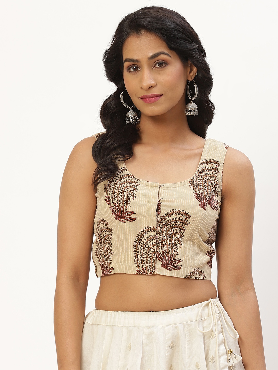 

Molcha Beige Ethnic Motifs Printed Non Padded Cotton Blouse