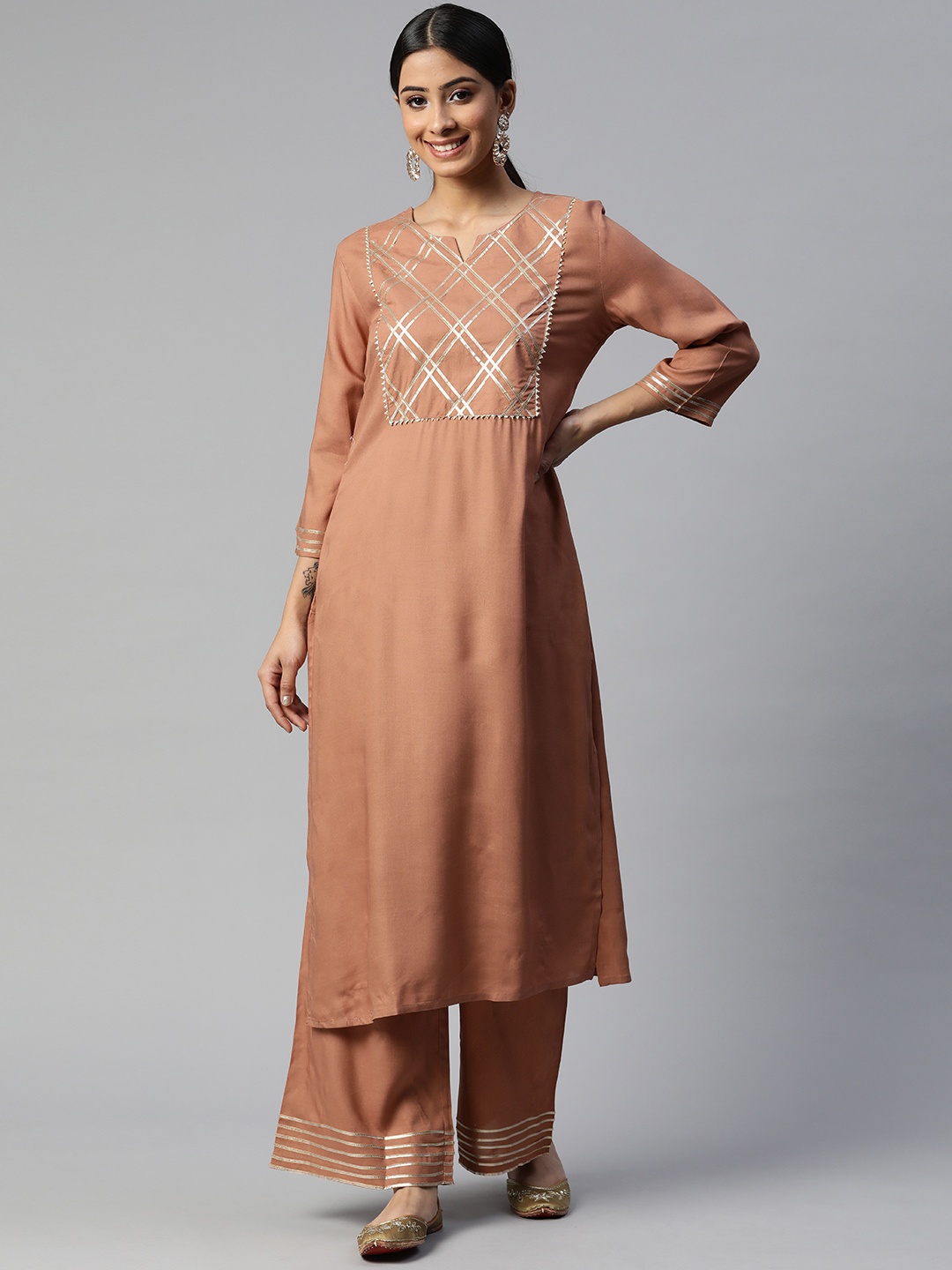 

SVARCHI Women Rose Yoke Design Gotta Patti Kurta with Trousers