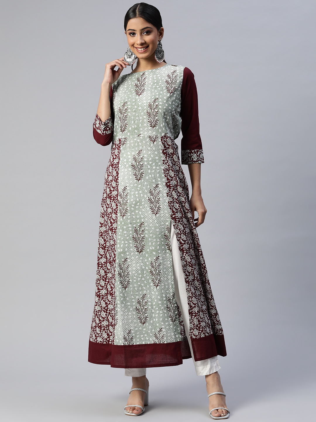 SVARCHI Women Maroon & Green Floral Printed Floral Kurta