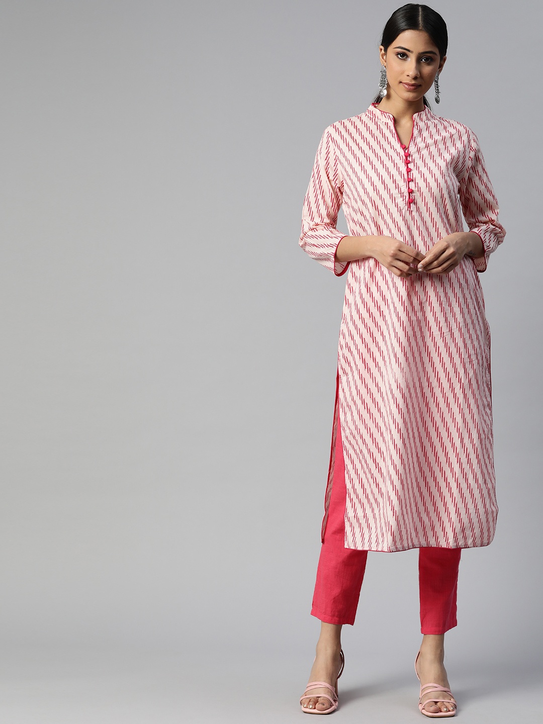 

SVARCHI Women Pink & Red Printed Cotton Kurta
