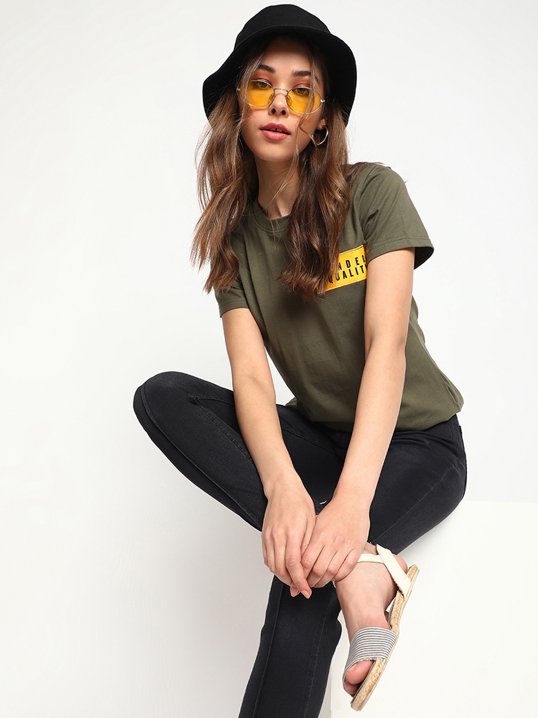 

Belliskey Women Green & Yellow T-shirt