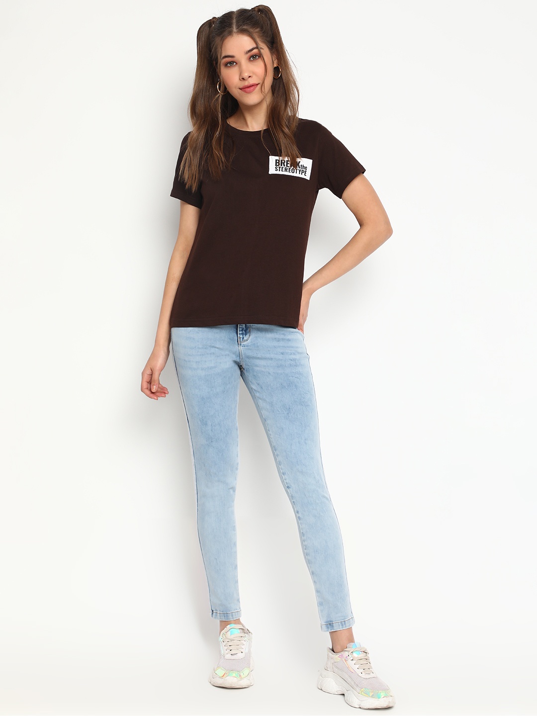 

Belliskey Women Brown & White T-shirt