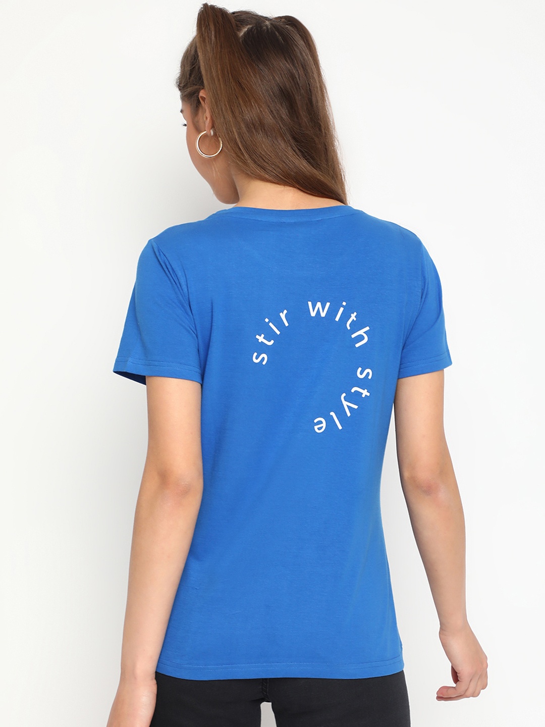 

Belliskey Women Blue & White Brand Logo Printed T-shirt