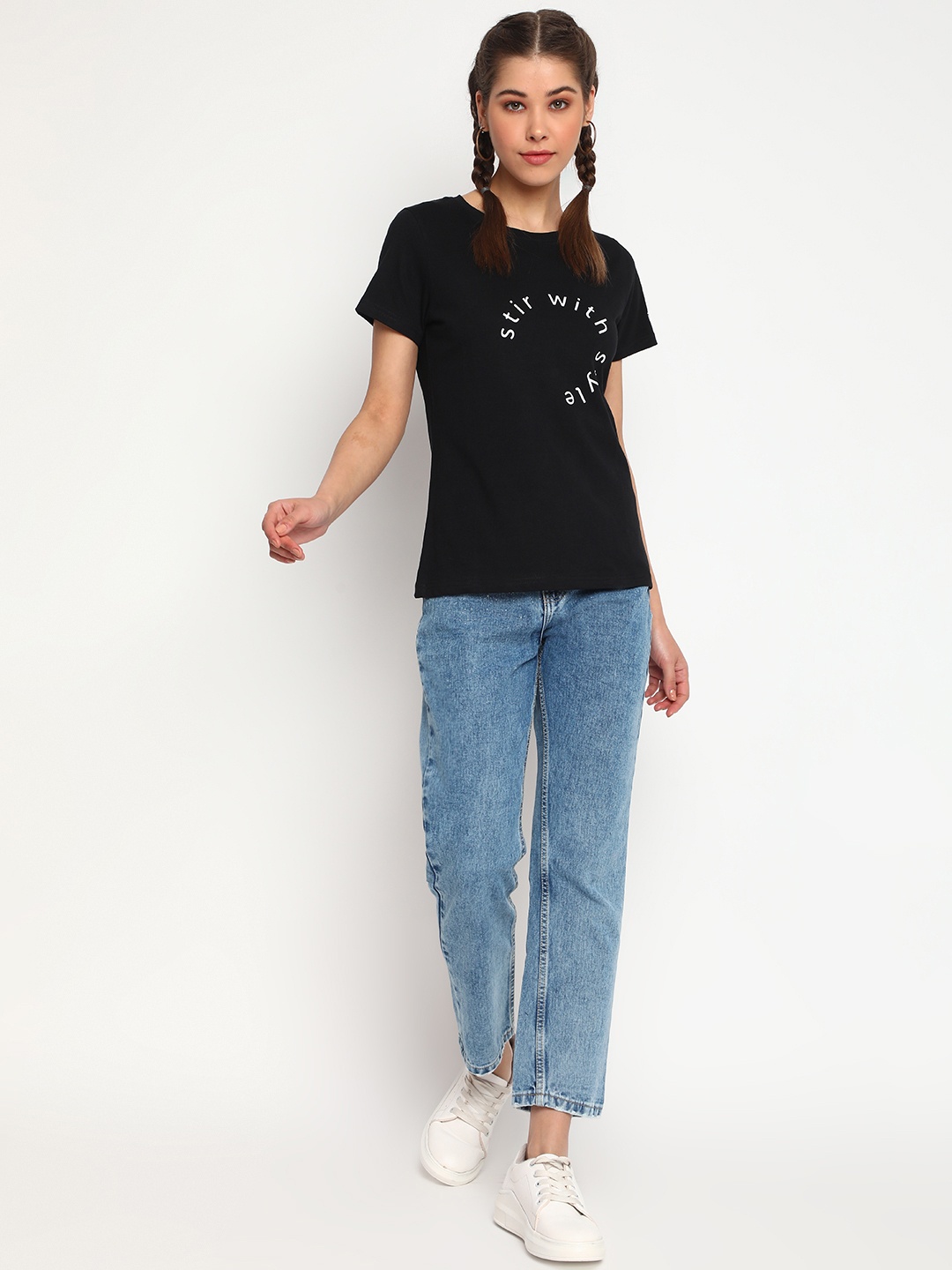 

Belliskey Women Black & White Typography Printed T-shirt