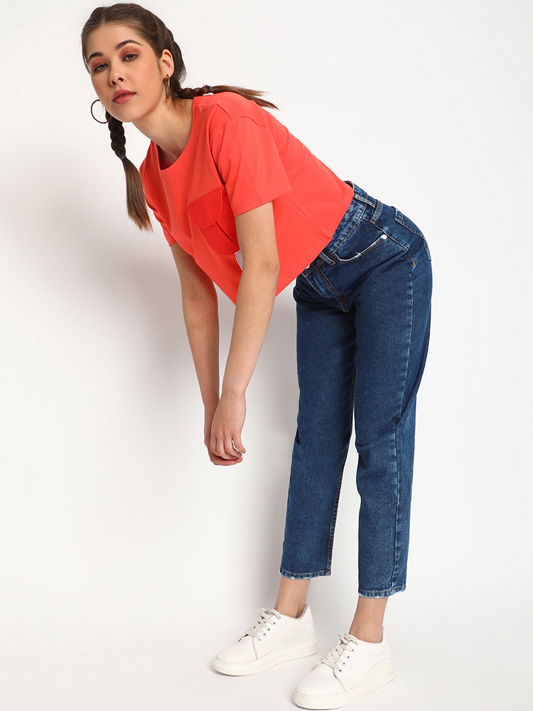 

Belliskey Women Orange & White T-shirt