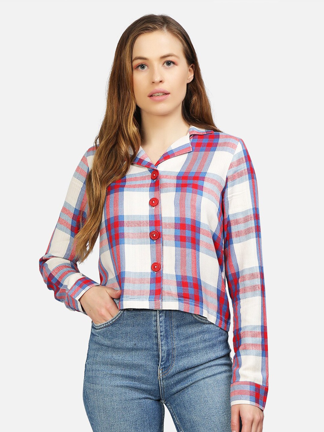 

IX IMPRESSION Red Checked Shirt Style Top