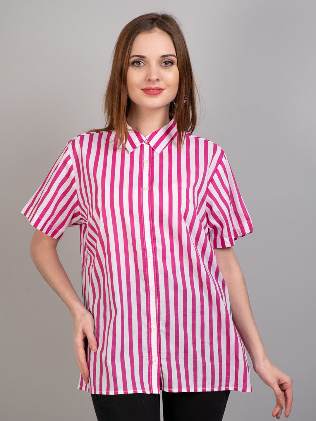 

IX IMPRESSION Red Striped Shirt Style Top