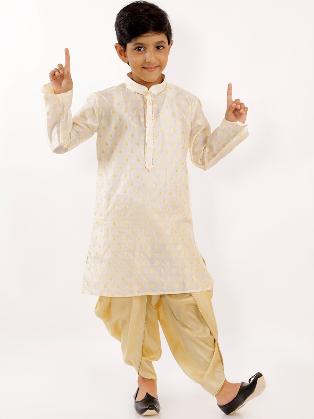 

JBN Creation Boys Cream-Coloured Ethnic Motifs Printed Kurta with Dhoti Pants