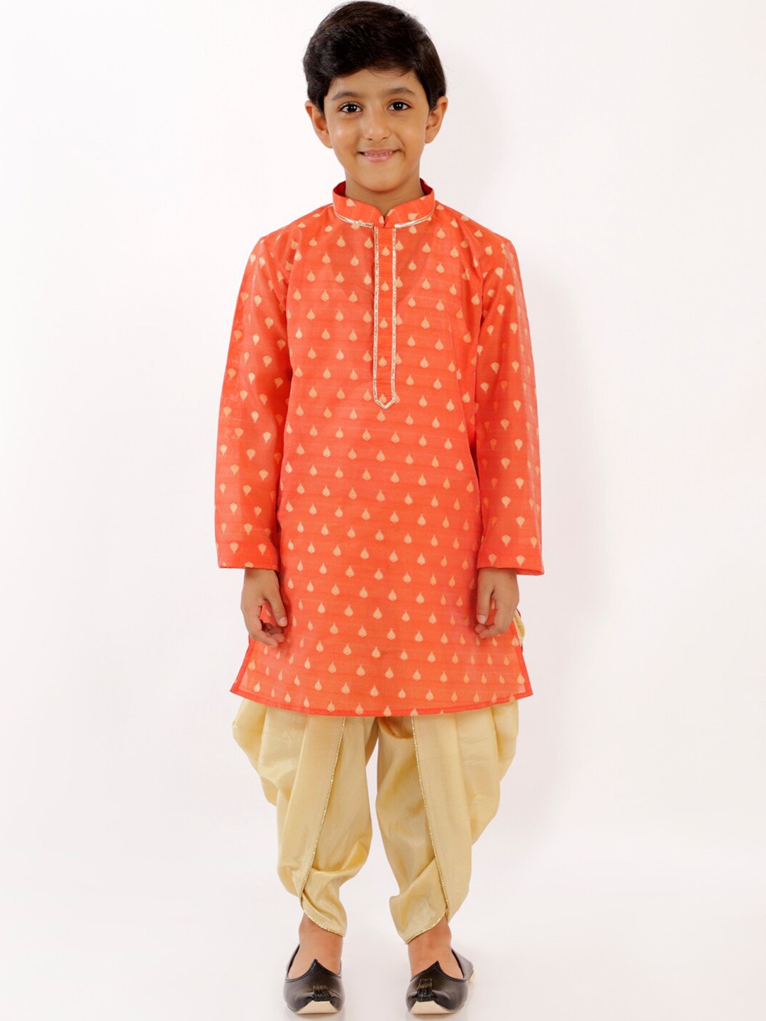

JBN Creation Boys Orange Ethnic Motifs Embroidered Gotta Patti Kurta with Dhoti Pants
