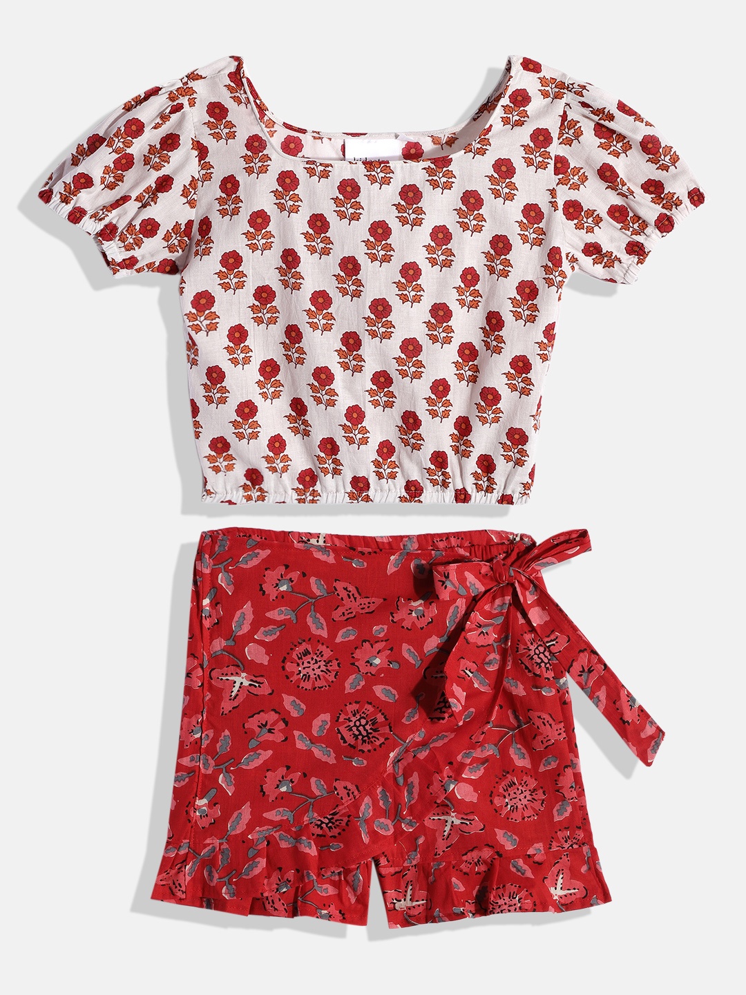 

Kidcetra Kids Girls White Printed Cotton Clothing Set