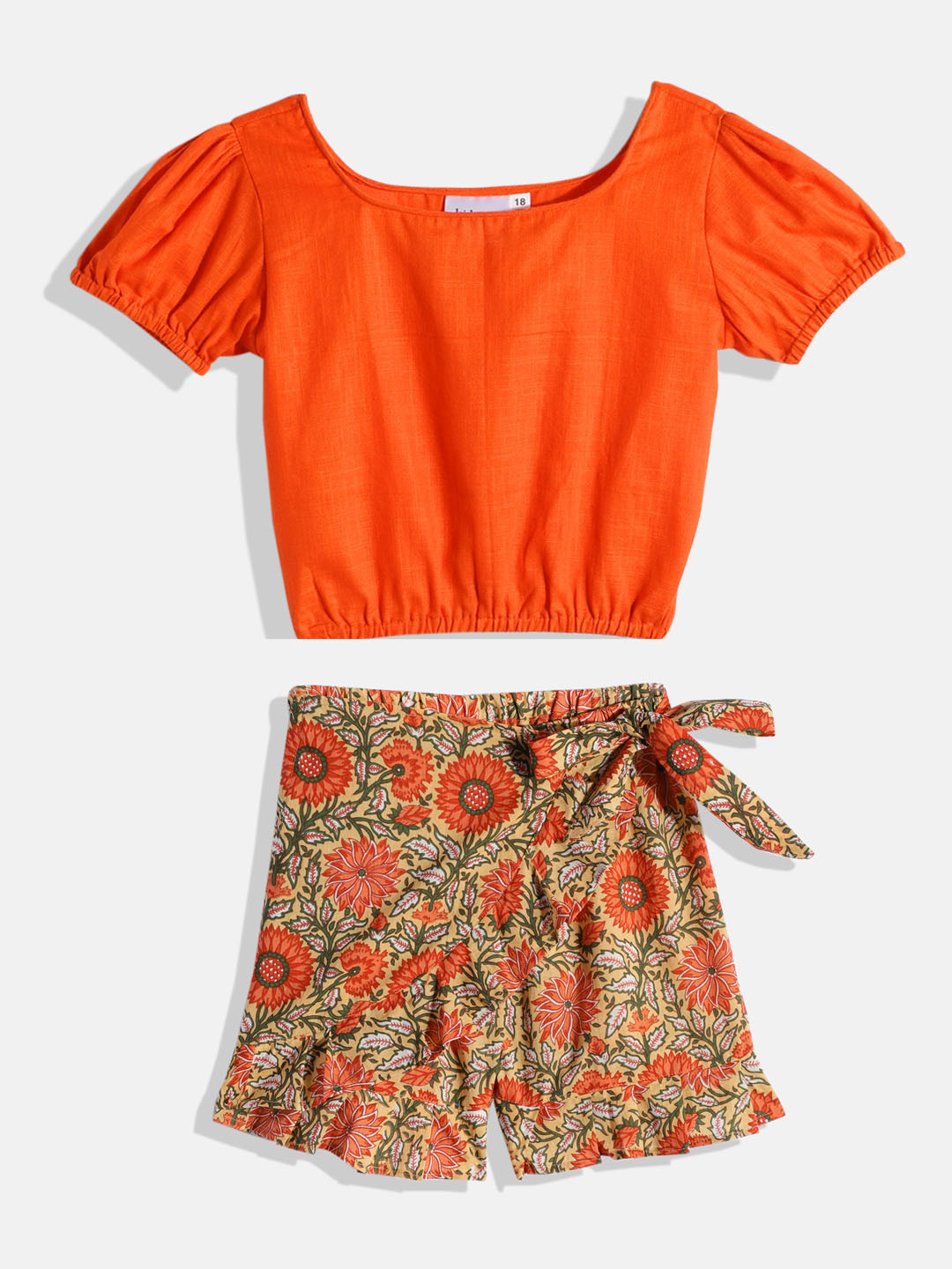

Kidcetra Kids Girls Orange Solid Cotton Clothing Set