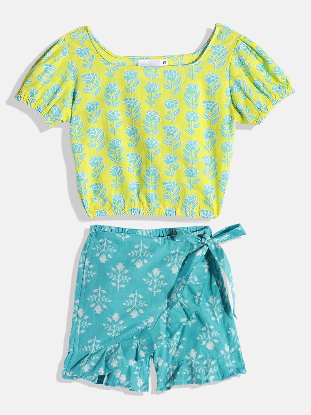 

Kidcetra Kids Girls Green Printed Cotton Clothing Set