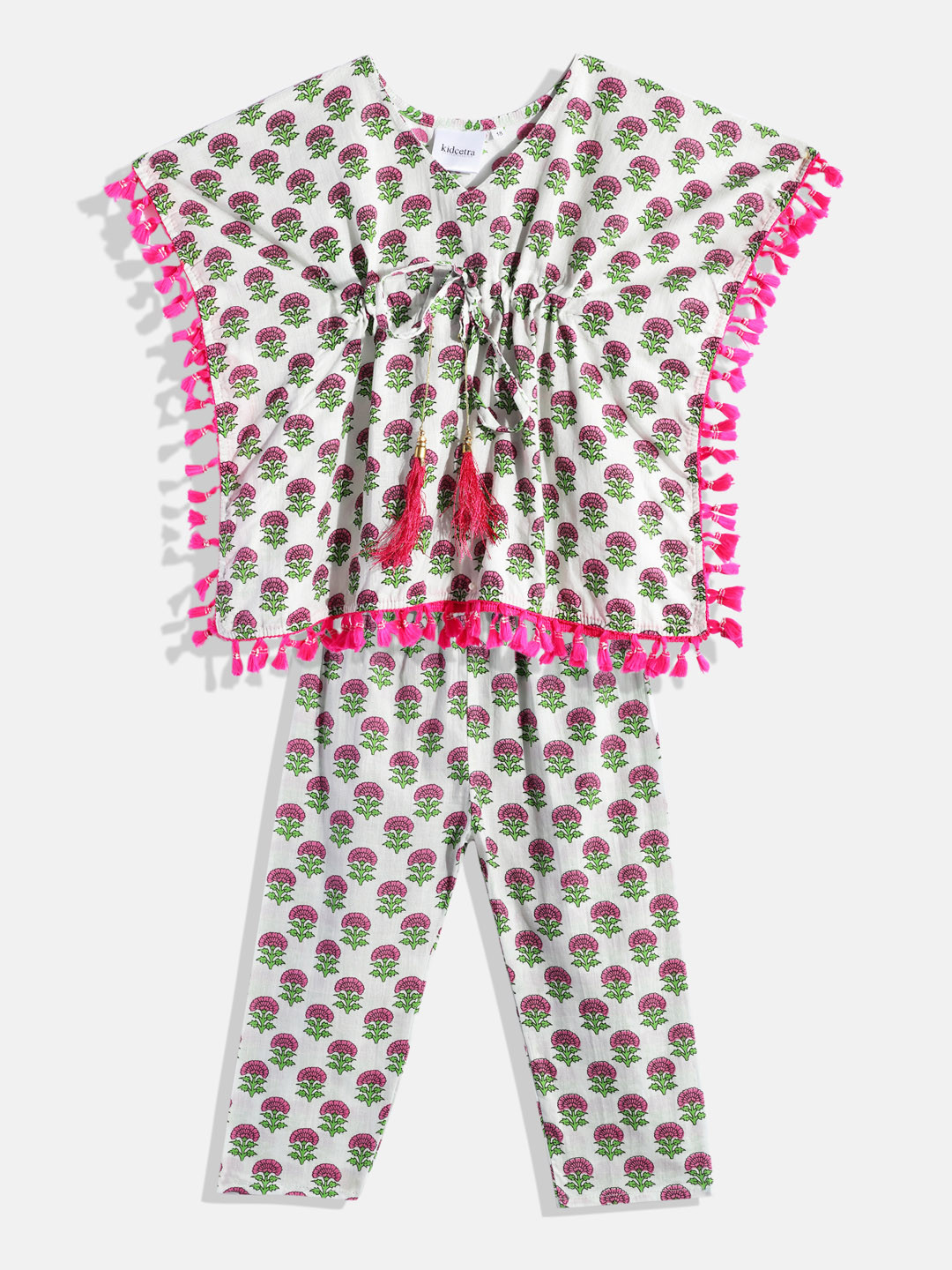 

Kidcetra Kids Girls White Printed Cotton Clothing Set