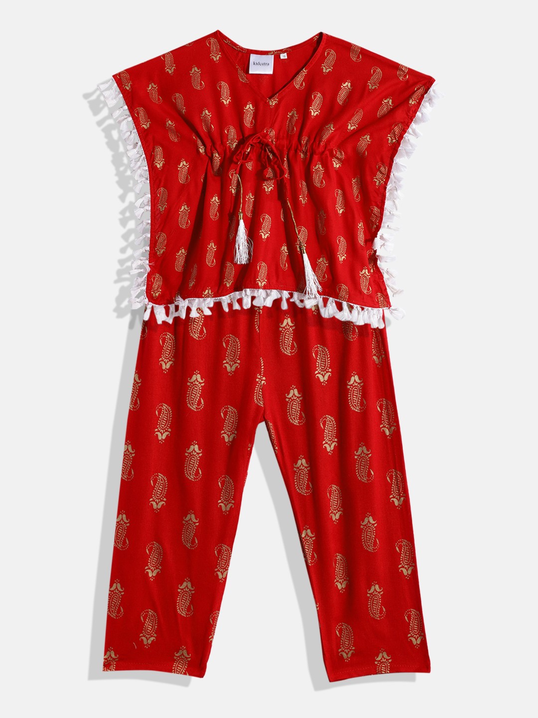 

Kidcetra Kids Girls Red Printed Cotton Clothing Set