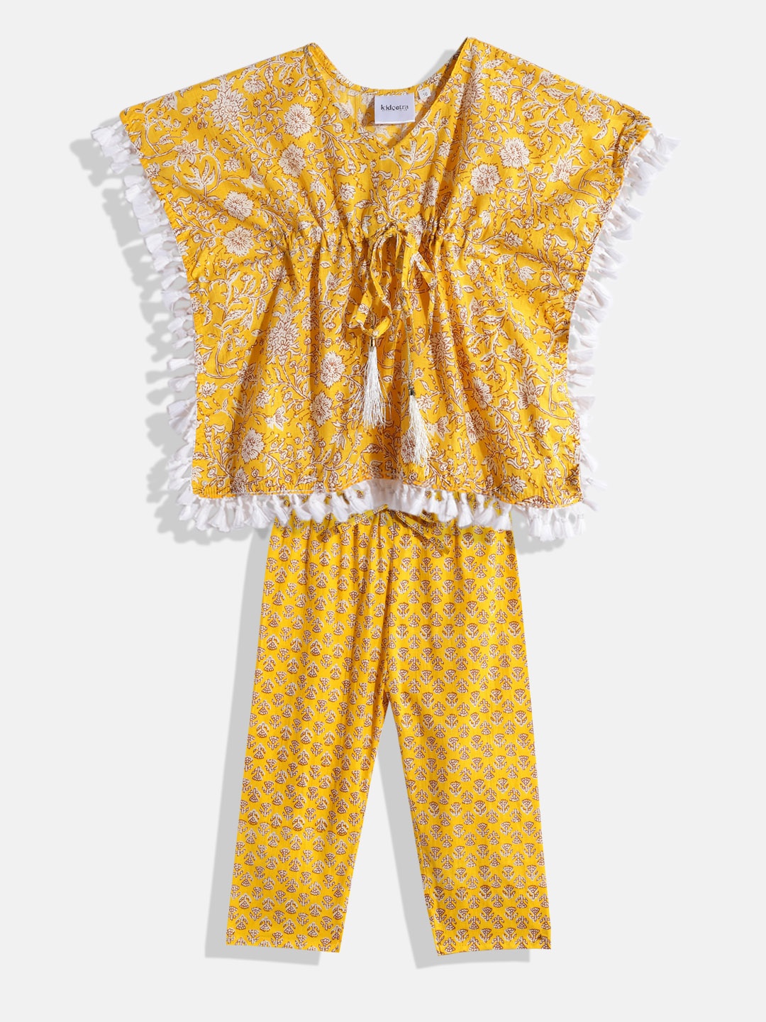 

Kidcetra Kids Girls Mustard Yellow Printed Cotton Clothing Set