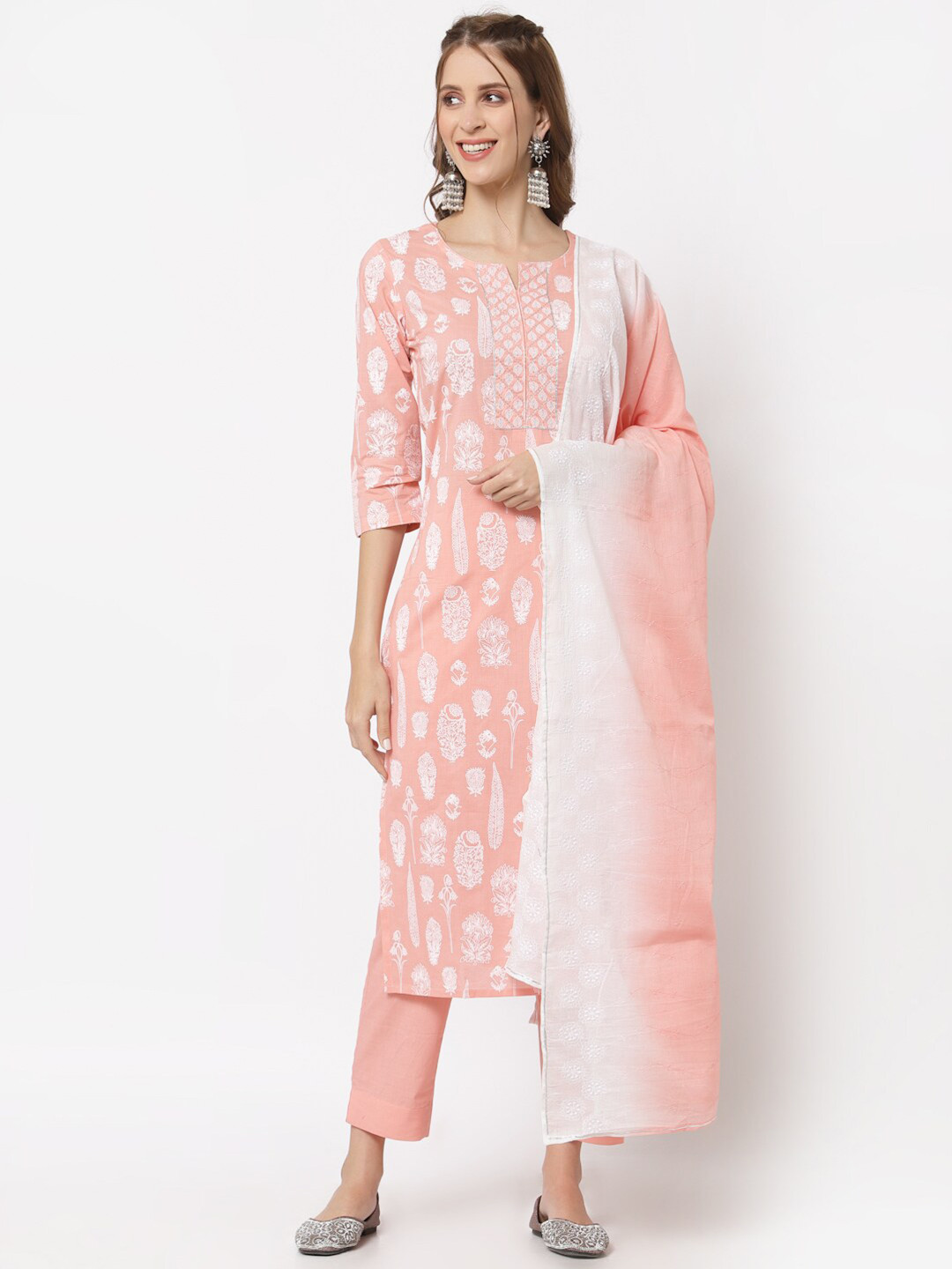 

KAMI KUBI Pink & White Printed Cotton Unstitched Dress Material
