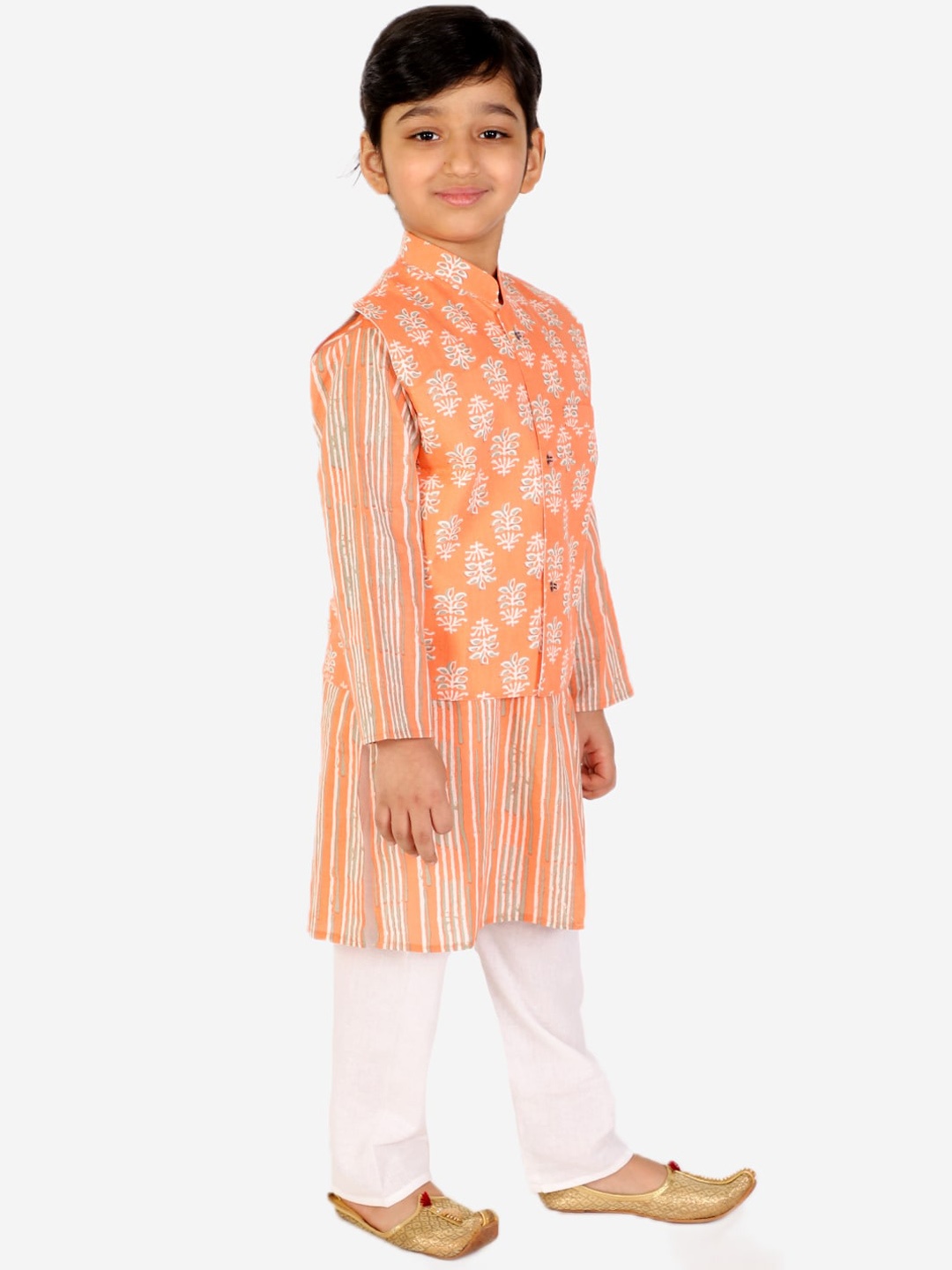 

ahhaaaa Boys Orange Printed Pure Cotton Kurta with Salwar
