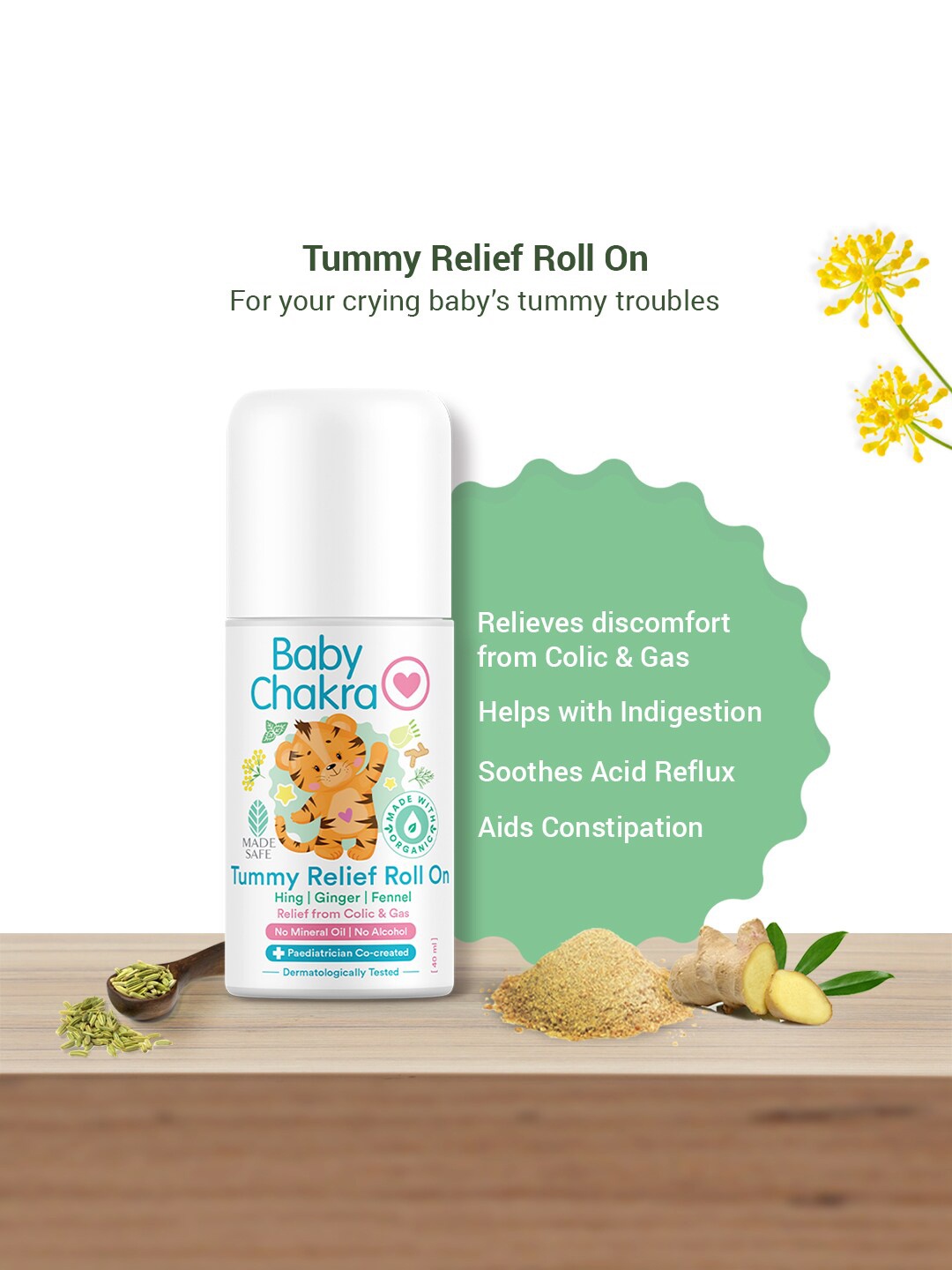 

BabyChakra Kids Tummy Relief Roll-On - Quick Relief From Colic & Gas - 40ml, White