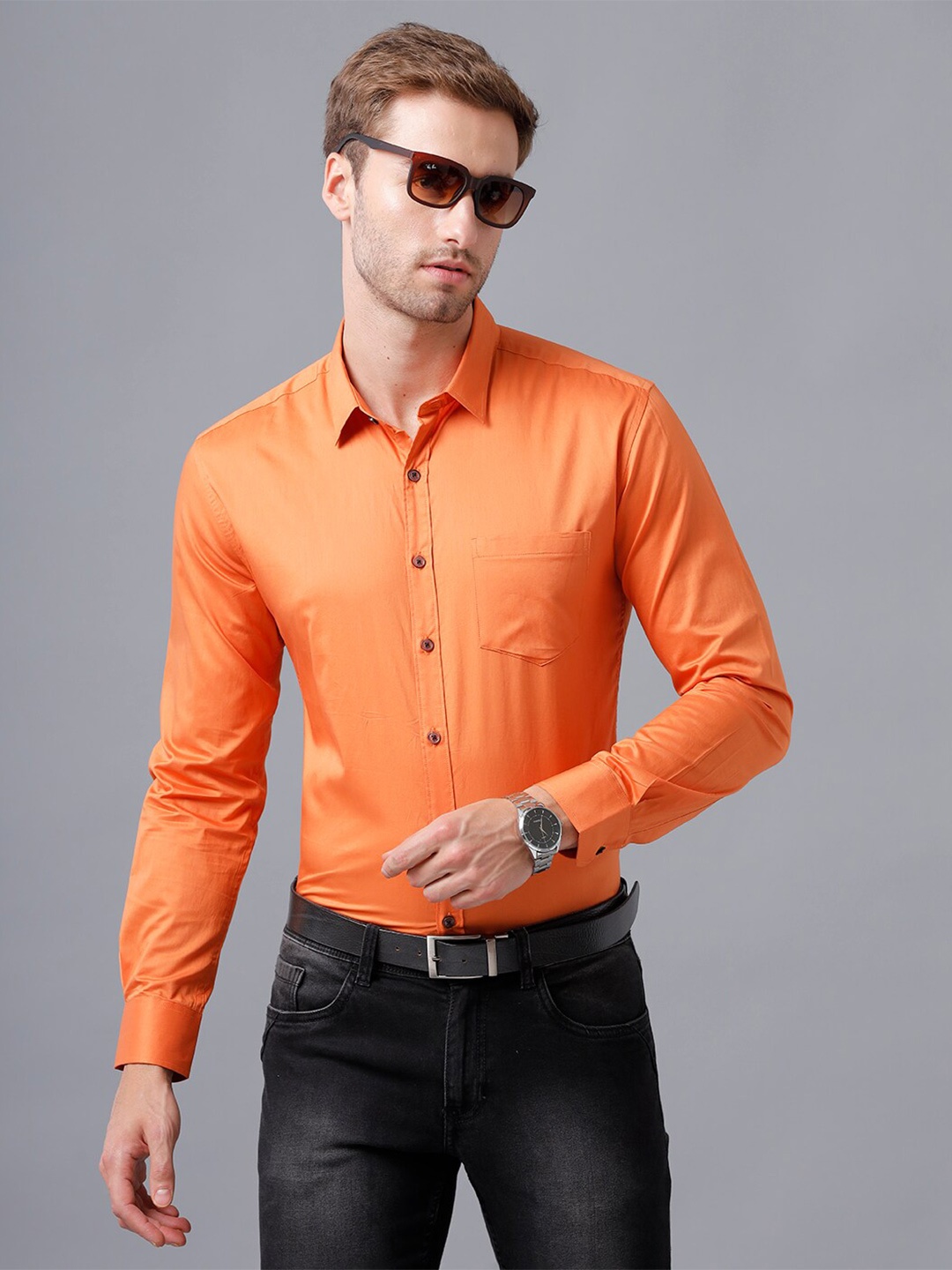 

YOVISH Men Orange Smart Slim Fit Satin Semiformal Shirt