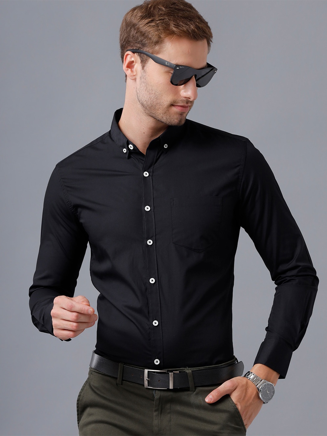 

YOVISH Men Black Smart Slim Fit Semiformal Cotton Shirt