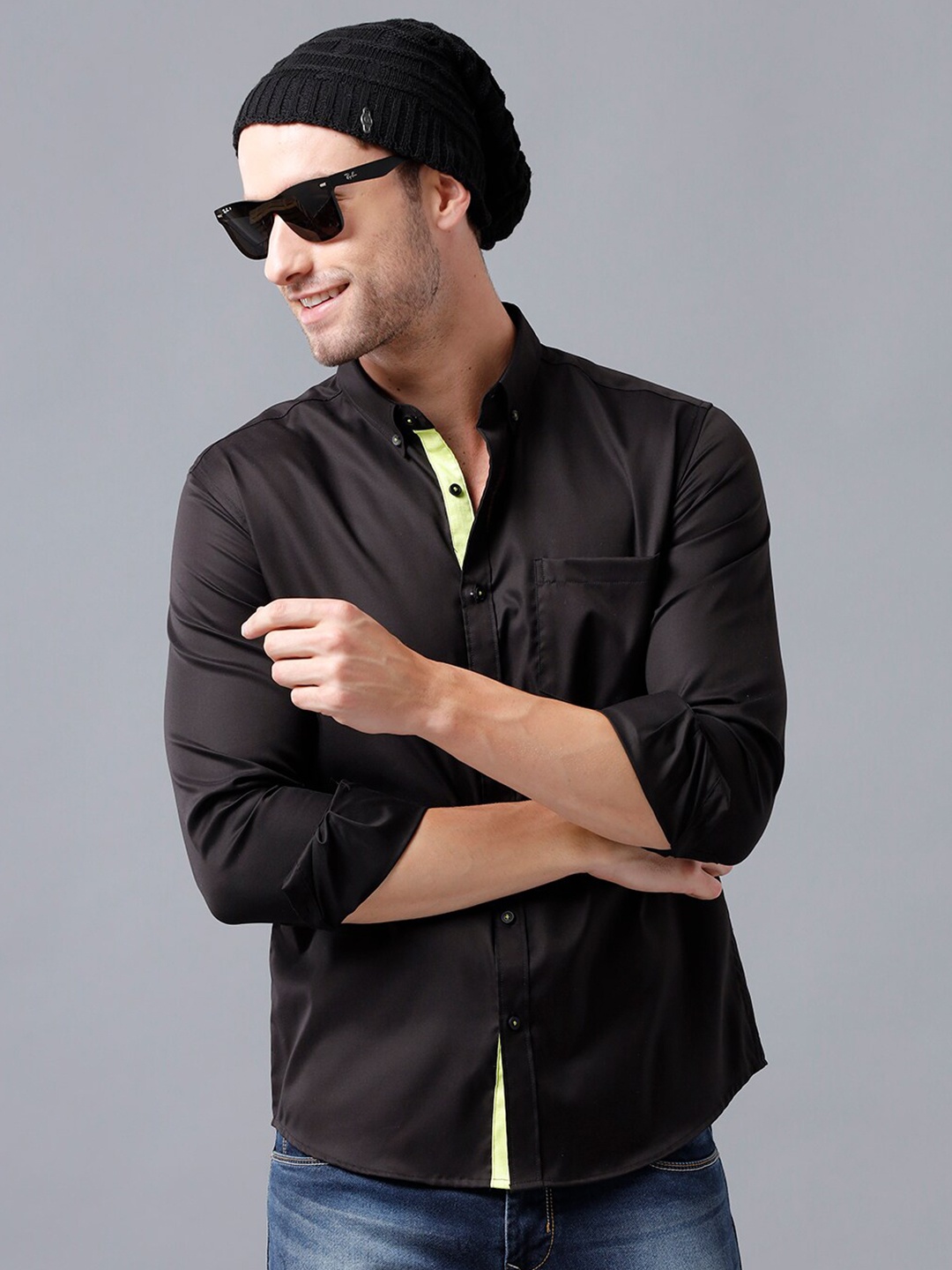 

YOVISH Men Black Smart Slim Fit Casual Shirt