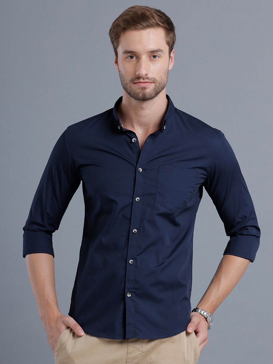 

YOVISH Men Navy Blue Smart Slim Fit Cotton Casual Shirt