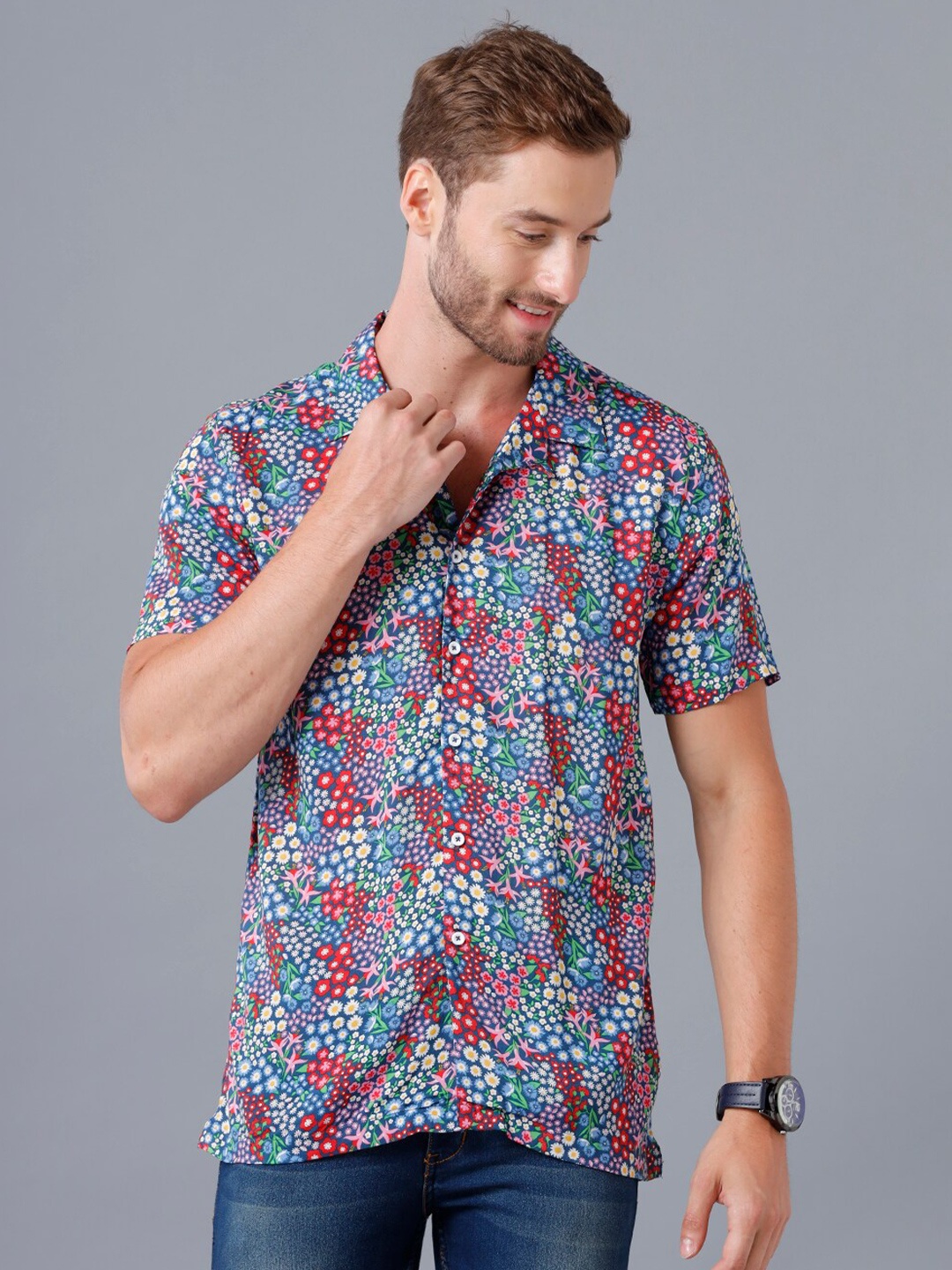 

YOVISH Men Multicoloured Smart Slim Fit Floral Printed Cotton Casual Shirt, Multi