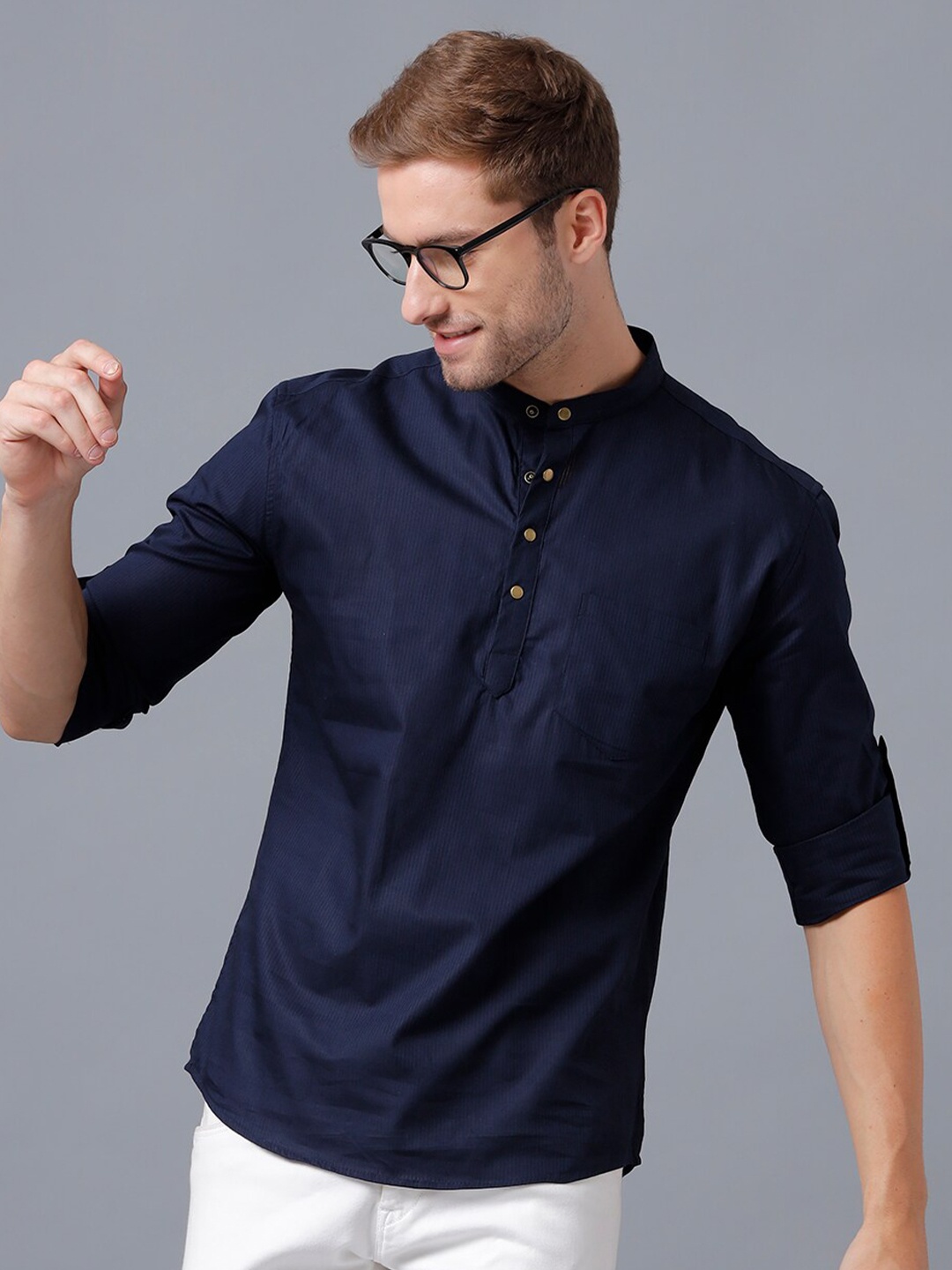 

YOVISH Men Navy Blue Smart Slim Fit Cotton Casual Shirt