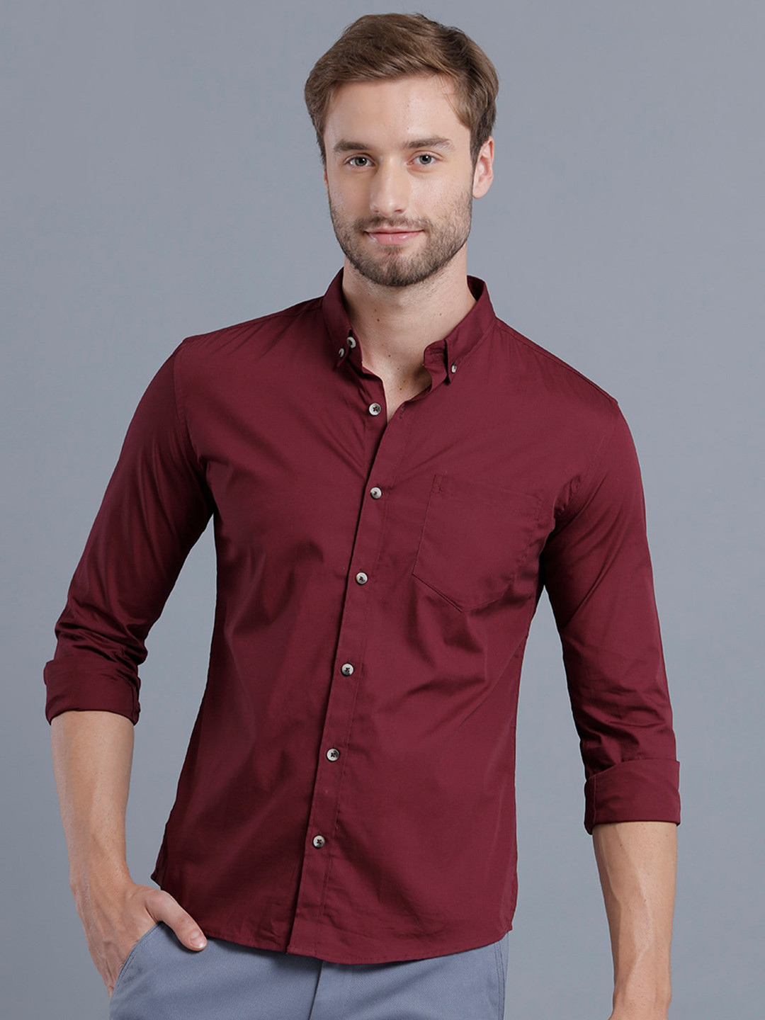 

YOVISH Men Maroon Solid Smart Slim Fit Cotton Casual Shirt