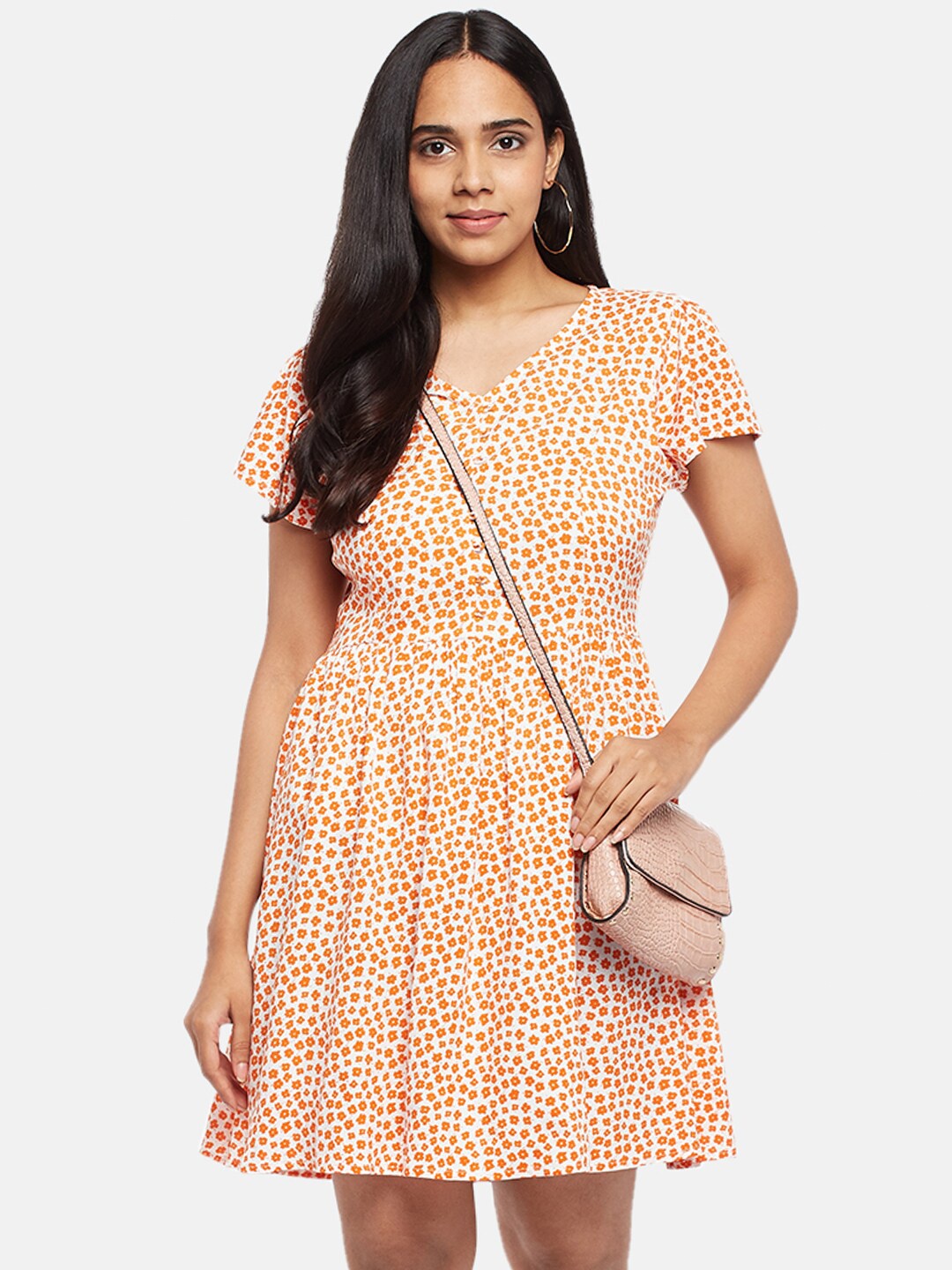 

People Off White & Orange Floral Dress