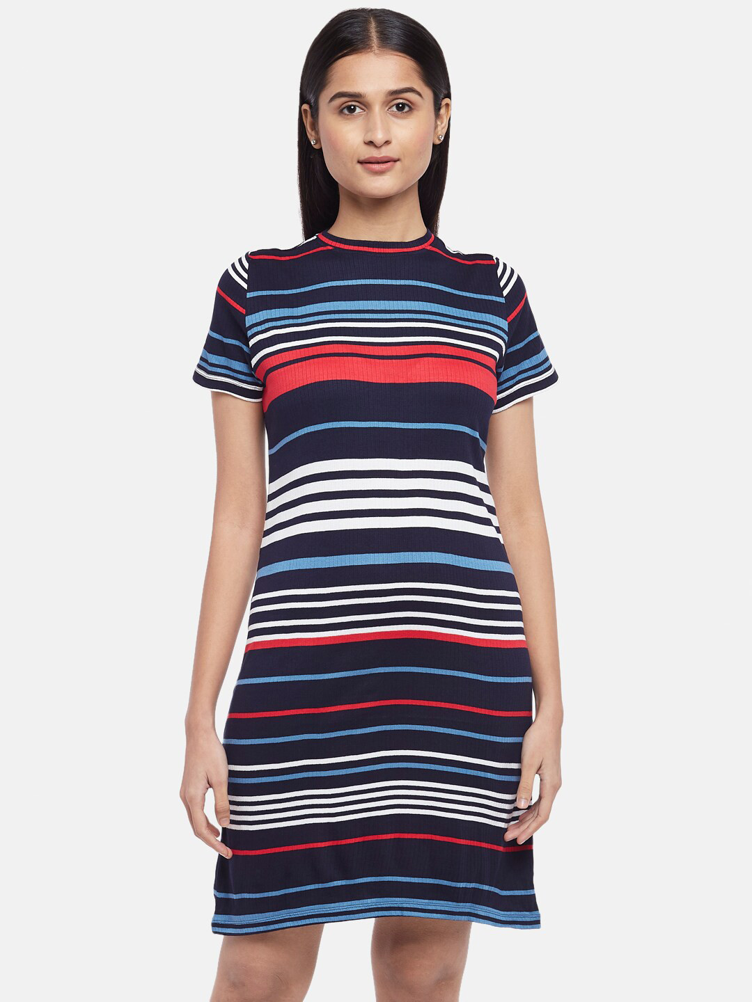 

People Navy Blue & White Striped T-shirt Dress