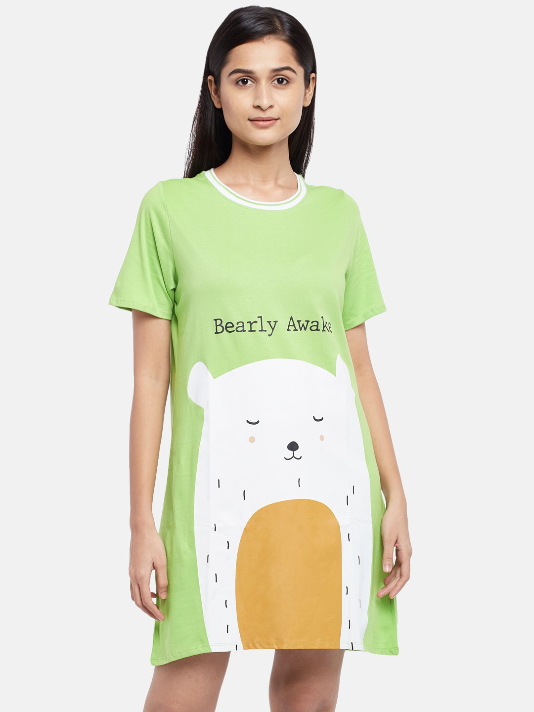 

People Lime Green & White Printed Cotton Nightdress