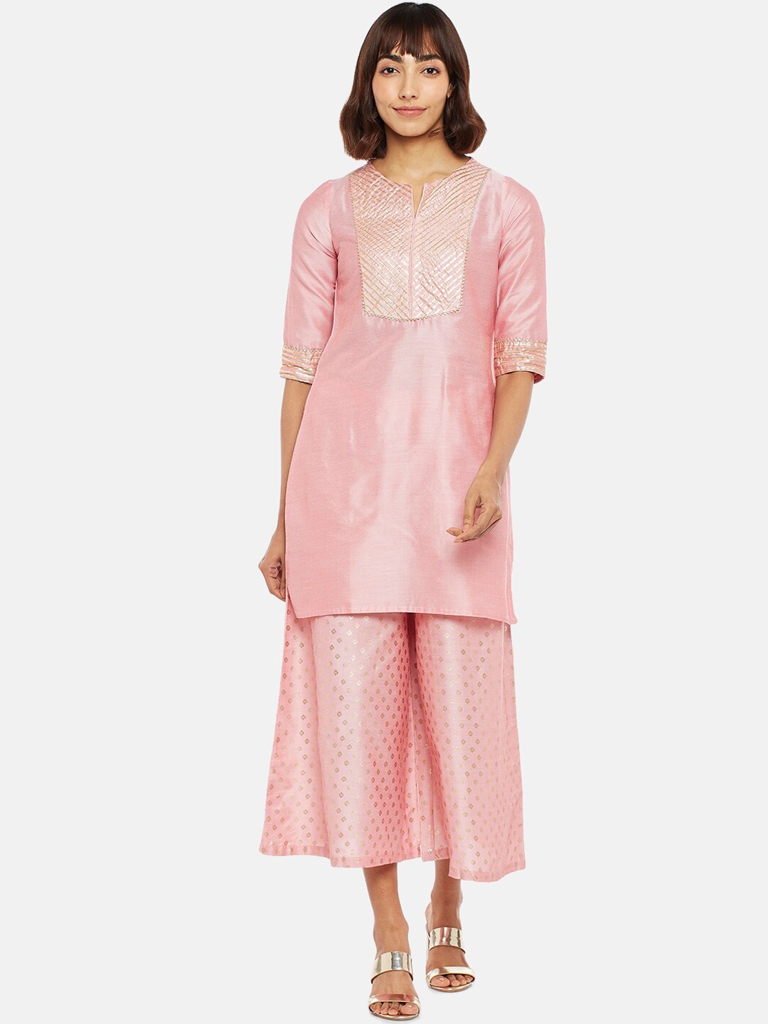 

RANGMANCH BY PANTALOONS Women Pink Yoke Design Kurta with Palazzos & With Dupatta