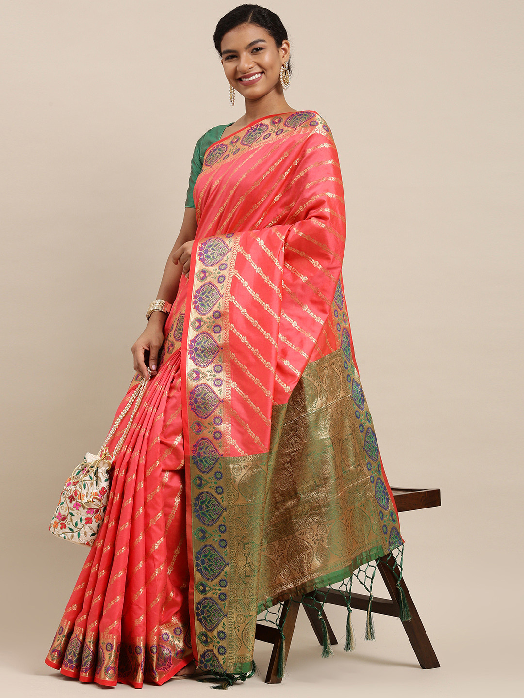 

SANGAM PRINTS Pink Woven Design Banarasi Silk Saree