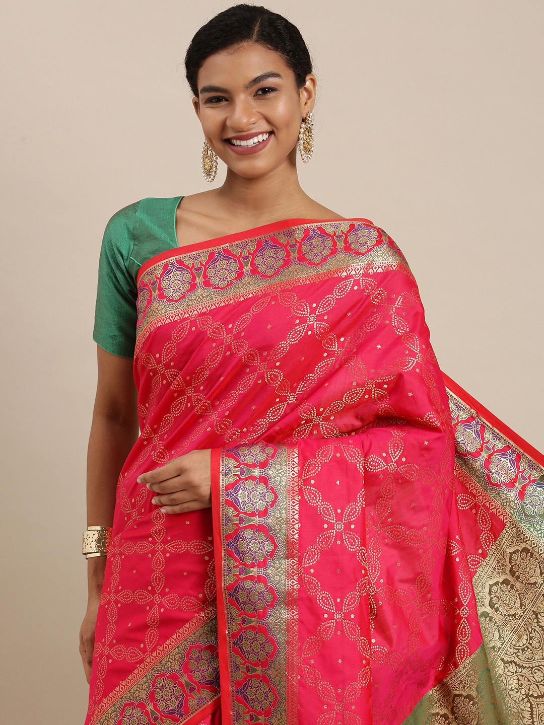 

SANGAM PRINTS Fuchsia Woven Design Banarasi Silk Saree