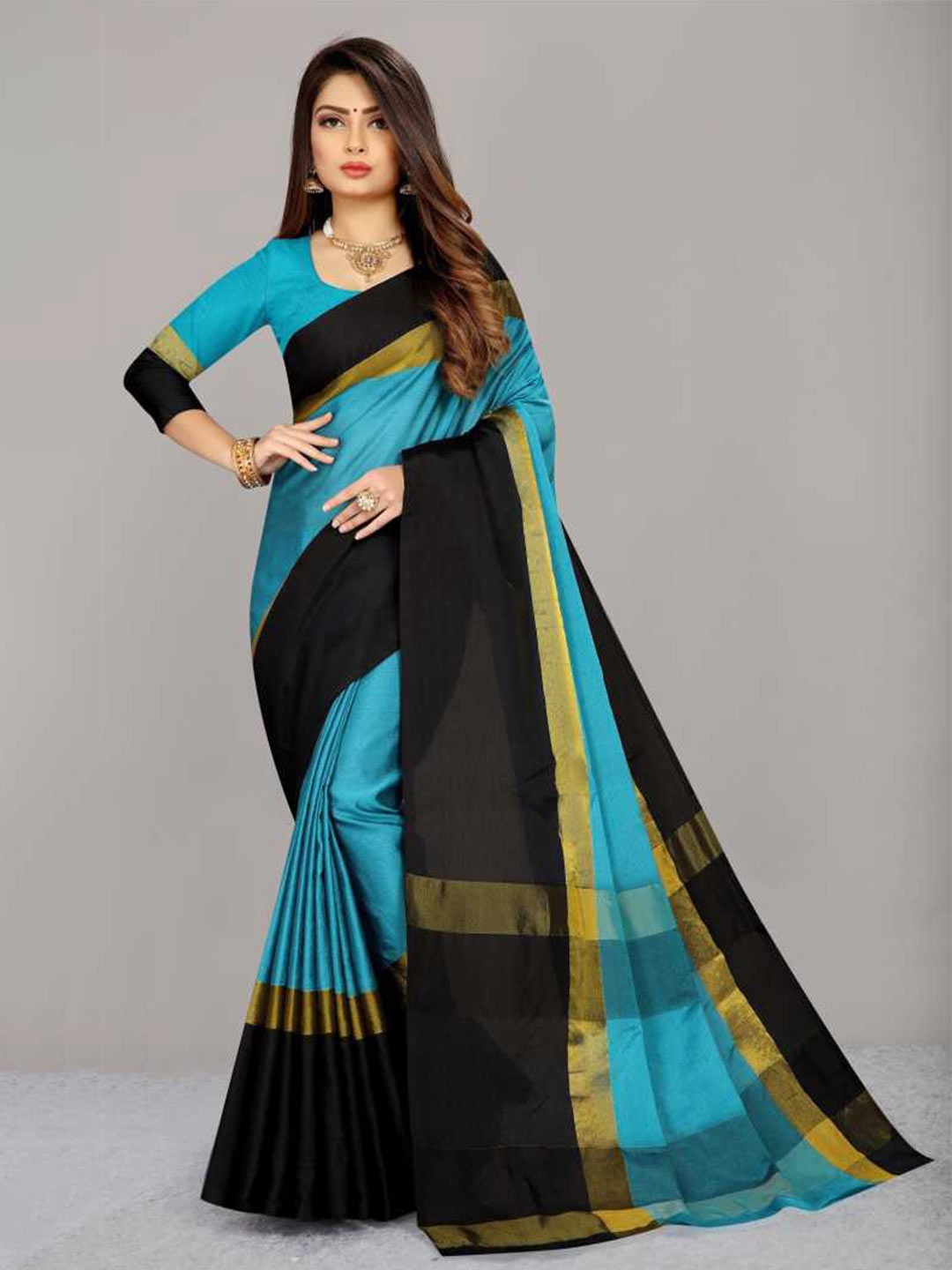 

KALINI Blue & Black Zari Silk Blend Saree