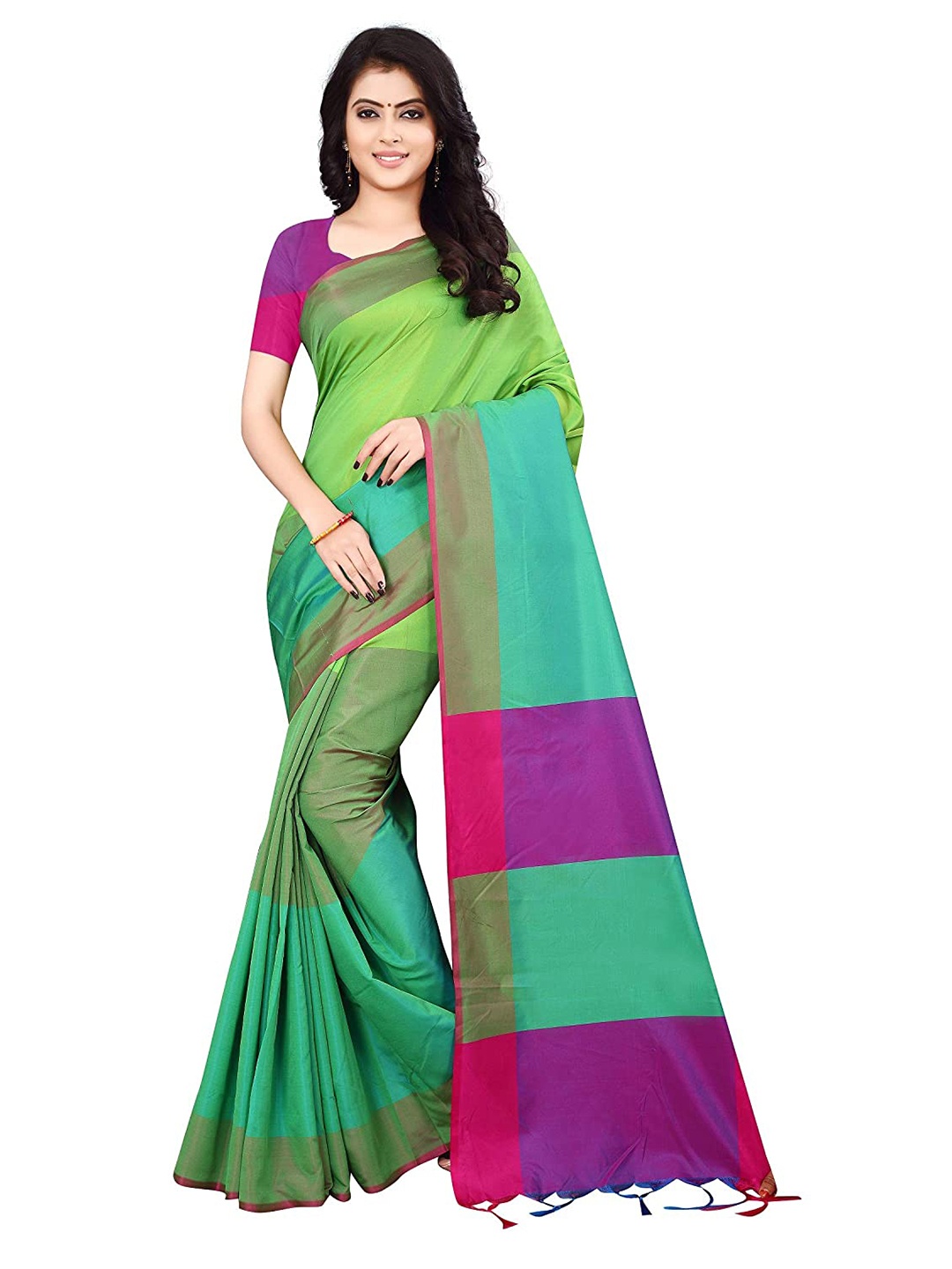 

KALINI Green & Pink Silk Blend Saree